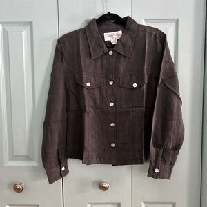 Tasha Polizzi Womens Dark Gray Button Front Long Sleeve Collared Shirt Small